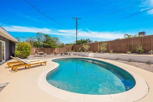 view of pool featuring a fenced backyard and a patio