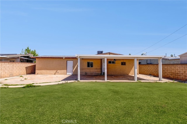25189 Gentian Ave, Moreno Valley, CA 92551 - rear view of house featuring a patio area, stucco siding, and ceiling fan