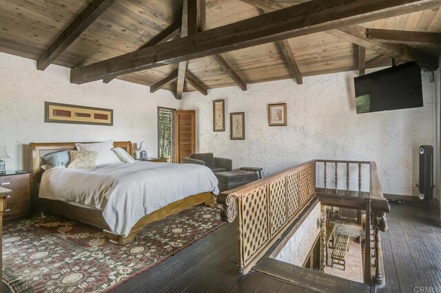 15390 Las Planideras, Rancho Santa Fe, CA 92067 - bedroom with wooden ceiling, a textured wall, and hardwood / wood-style floors