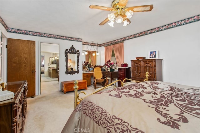 carpeted bedroom featuring a ceiling fan