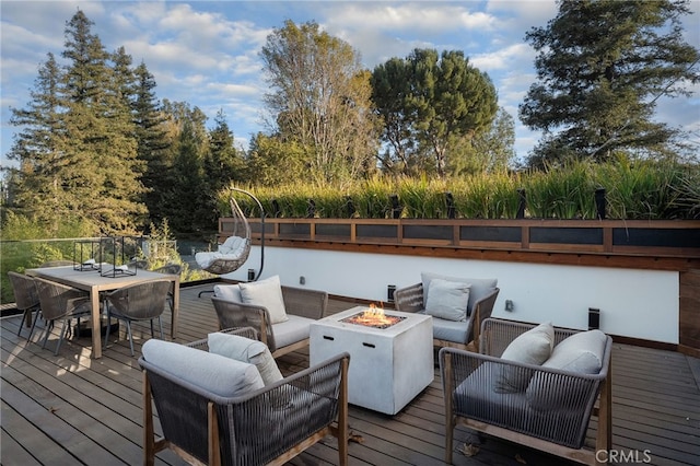 38221/2 Laurel Canyon Blvd, Studio City, CA 91604 - deck featuring an outdoor living space with a fire pit and outdoor dining space