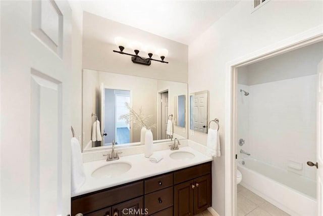 107 Plaza Via Sol, San Clemente, CA 92673 - full bathroom with toilet, tile patterned flooring, double vanity, and tub / shower combination