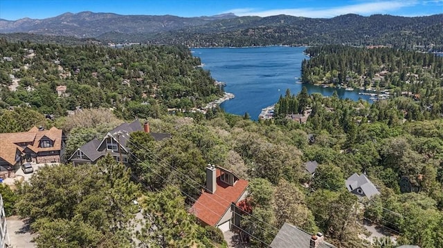 1033 Nadelhorn Dr, Lake Arrowhead, CA 92352 - drone / aerial view of a heavily wooded area and a water and mountain view