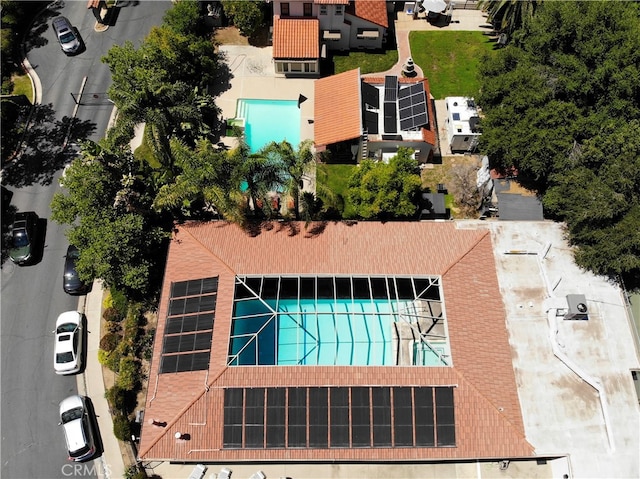 drone / aerial view of a pool area