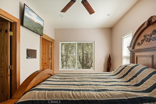 1053 Lausanne Dr, Crestline, CA 92325 - bedroom with ceiling fan, recessed lighting, and a closet