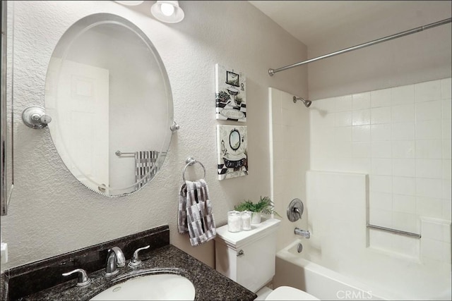 48 Via Athena, Aliso Viejo, CA 92656 - full bathroom featuring a textured wall, toilet, shower / bath combination, and vanity