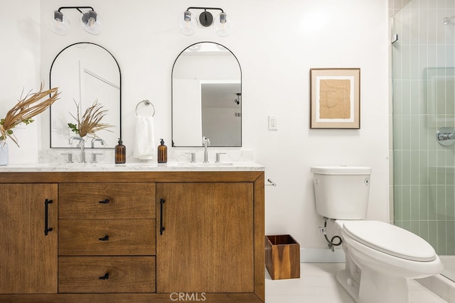 2049 Wickshire Ave, Hacienda Heights, CA 91745 - bathroom featuring toilet, double vanity, and tiled shower