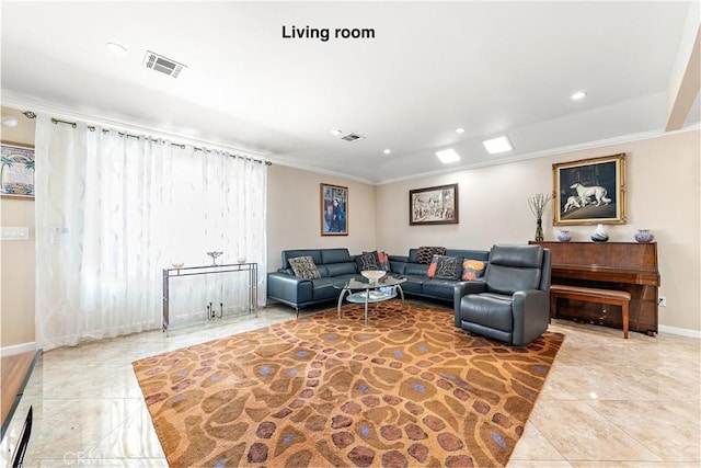 10500 Jordan Ave, Chatsworth, CA 91311 - living area featuring ornamental molding, baseboards, recessed lighting, and tile patterned floors