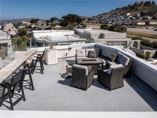 3080 Studio Dr, Cayucos, CA 93430 - view of patio / terrace featuring a mountain view, an outdoor hangout area, a residential view, and an outdoor bar