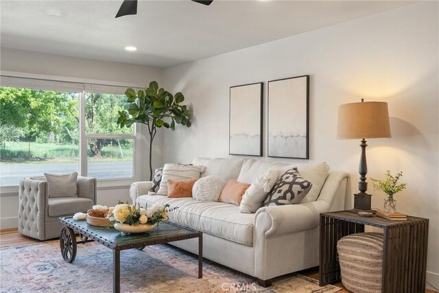1105 Glenwood Ave, Chico, CA 95926 - living area featuring ceiling fan, wood finished floors, baseboards, and recessed lighting
