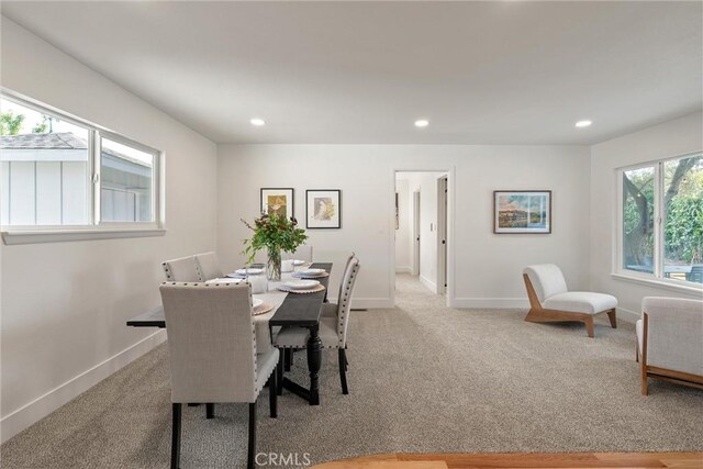 1105 Glenwood Ave, Chico, CA 95926 - dining area with baseboards, recessed lighting, and light colored carpet