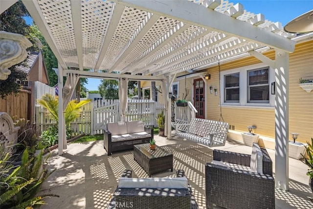 31462 La Matanza St, San Juan Capistrano, CA 92675 - view of patio with outdoor lounge area, a pergola, and a gate