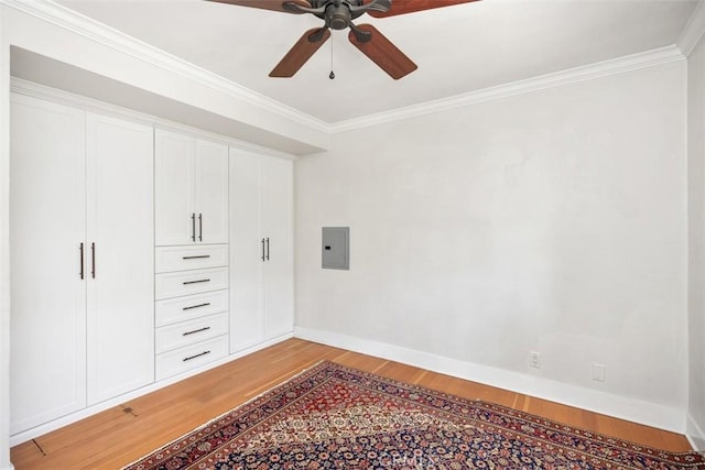 31462 La Matanza St, San Juan Capistrano, CA 92675 - unfurnished bedroom with light wood finished floors, crown molding, baseboards, and a ceiling fan