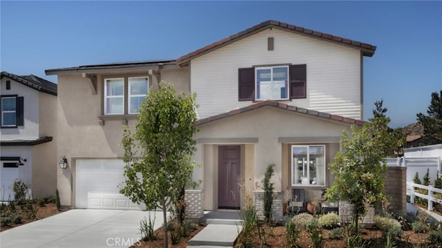 30025 Adrift Ln, Menifee, CA 92584 - view of front of house with fence, a garage, concrete driveway, and stucco siding