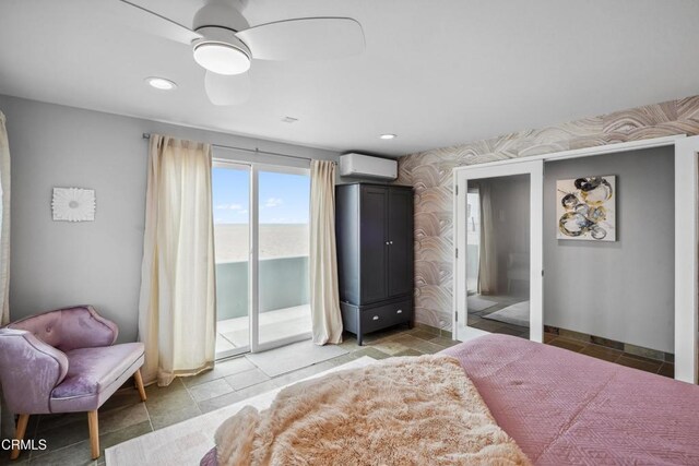 3903 Ocean Dr, Oxnard, CA 93035 - bedroom featuring access to exterior, a wall unit AC, and recessed lighting