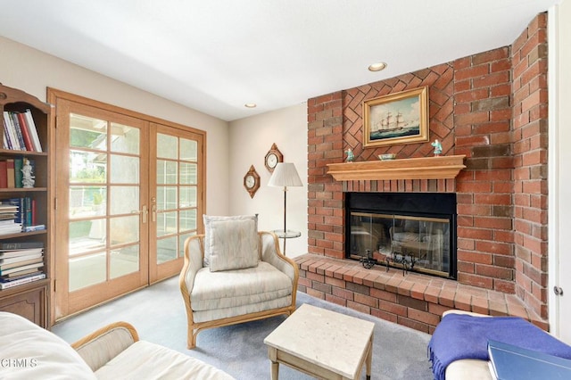 11616 E Las Posas Rd, Camarillo, CA 93012 - carpeted living area with french doors, a fireplace, and recessed lighting