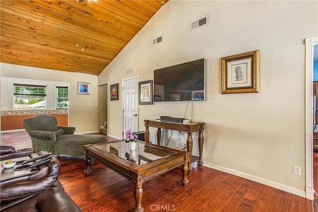 375 E County Line Rd, Calimesa, CA 92320 - living room with high vaulted ceiling, wood finished floors, and wooden ceiling