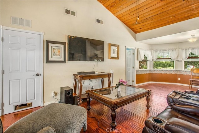 375 E County Line Rd, Calimesa, CA 92320 - living area with wood ceiling, high vaulted ceiling, and wood finished floors