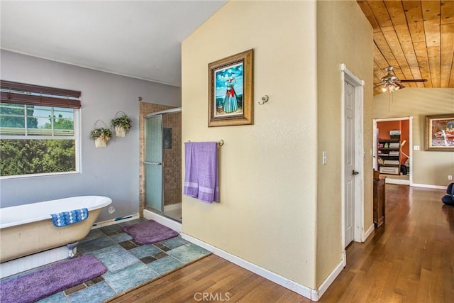375 E County Line Rd, Calimesa, CA 92320 - hall with wooden ceiling, wood finished floors, and lofted ceiling