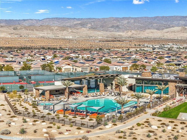 27 Medoc, Rancho Mirage, CA 92270 - bird's eye view of a pool area and a mountain backdrop