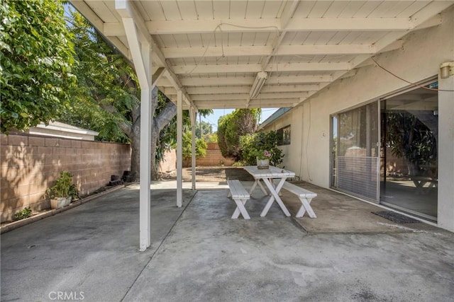 view of patio / terrace featuring a fenced backyard and outdoor dining area