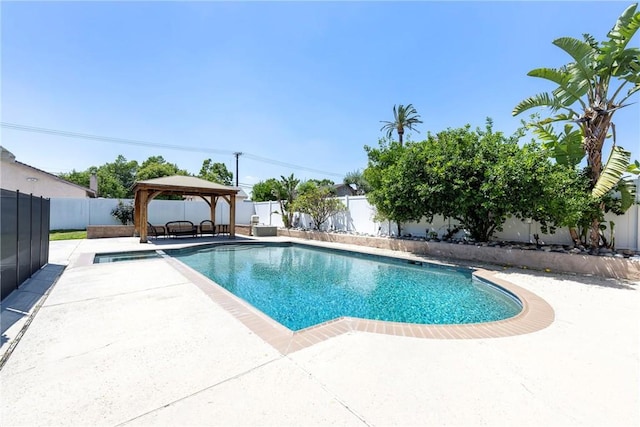view of pool with a gazebo, a patio, and a fenced backyard