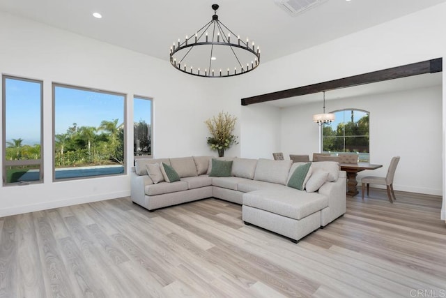 239 Futurity Ln, Fallbrook, CA 92028 - living room featuring a chandelier, light wood-type flooring, and recessed lighting