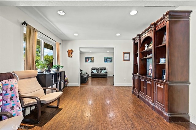 63 Our Way, Chico, CA 95973 - living area featuring dark wood-style flooring, baseboards, and recessed lighting
