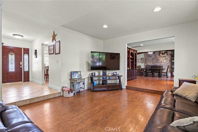63 Our Way, Chico, CA 95973 - living room with wood finished floors, baseboards, and recessed lighting