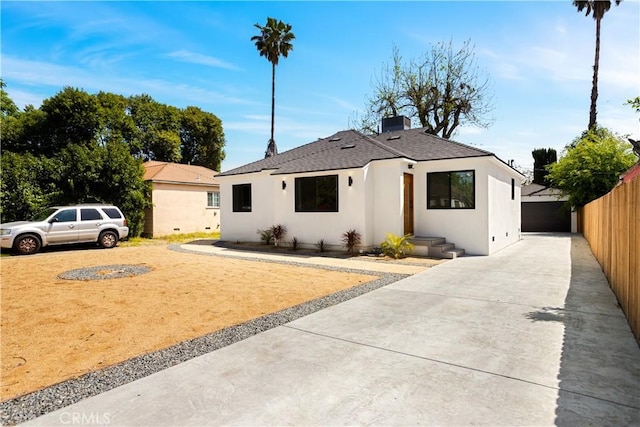 6916 Etiwanda Ave, Reseda, CA 91335 - bungalow-style house with stucco siding, fence, a chimney, and a shingled roof