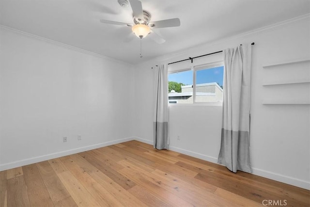 1006 Palm Ln, Redondo Beach, CA 90278 - empty room with ceiling fan, light wood-type flooring, baseboards, and crown molding