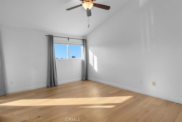 1006 Palm Ln, Redondo Beach, CA 90278 - empty room featuring vaulted ceiling, light wood-type flooring, ceiling fan, and baseboards