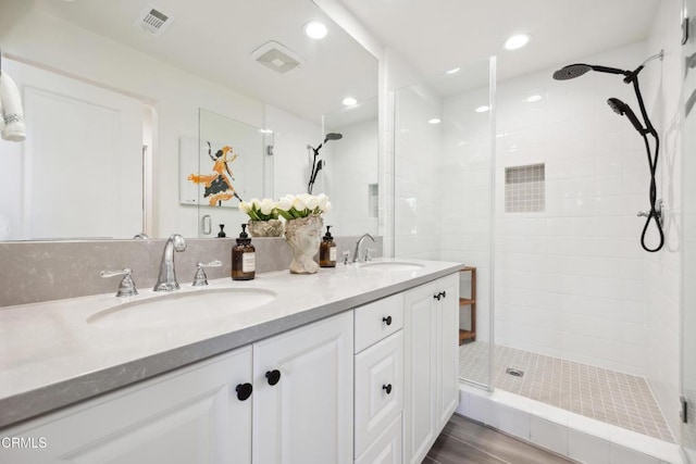 865 Orchid Way Unit A, Azusa, CA 91702 - full bath with a stall shower, double vanity, wood finished floors, and recessed lighting