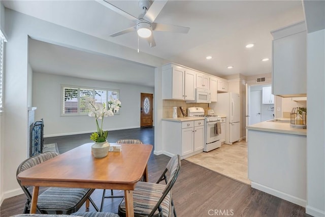 228 W Old Ml, Corona, CA 92882 - dining room featuring recessed lighting, light wood-type flooring, and a ceiling fan