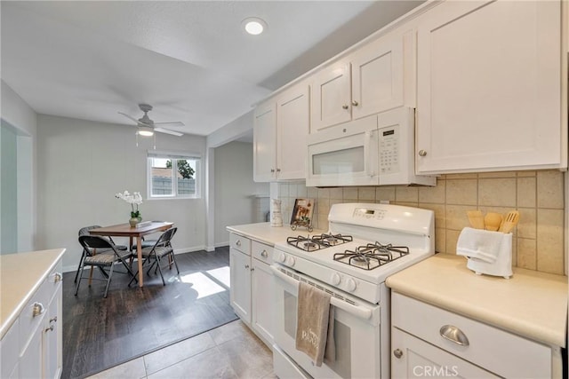 228 W Old Ml, Corona, CA 92882 - kitchen with white appliances, light countertops, a ceiling fan, and backsplash