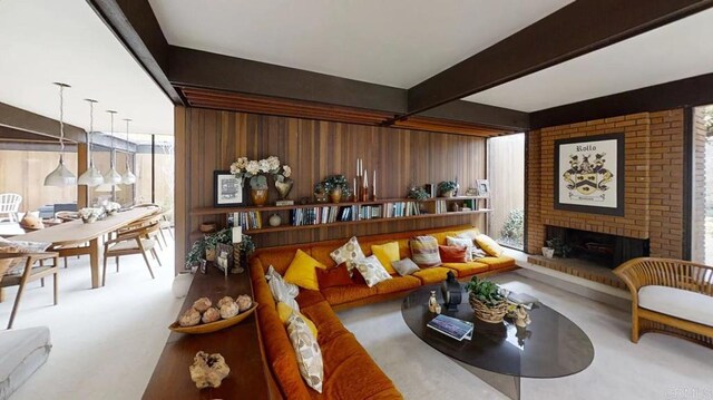 2029 Balboa Ave, Del Mar, CA 92014 - living room featuring a fireplace and beam ceiling