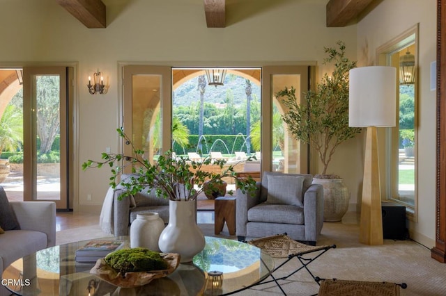 11113 Rocky High Rd, Santa Rosa, CA 93012 - living room featuring baseboards and beam ceiling