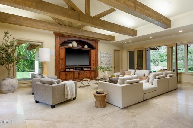 11113 Rocky High Rd, Santa Rosa, CA 93012 - living area with beamed ceiling and recessed lighting