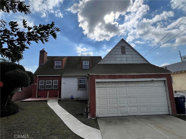 332 W Laurel, Compton, CA 90220 - view of front facade with an attached garage, a chimney, concrete driveway, and a shingled roof