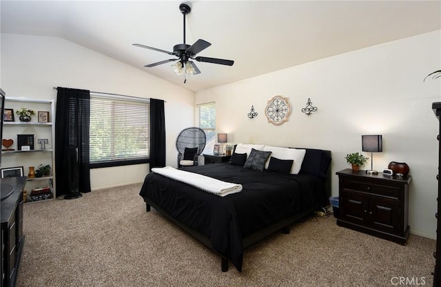 1065 Sycamore Ln, San Jacinto, CA 92582 - bedroom featuring lofted ceiling, carpet, and ceiling fan