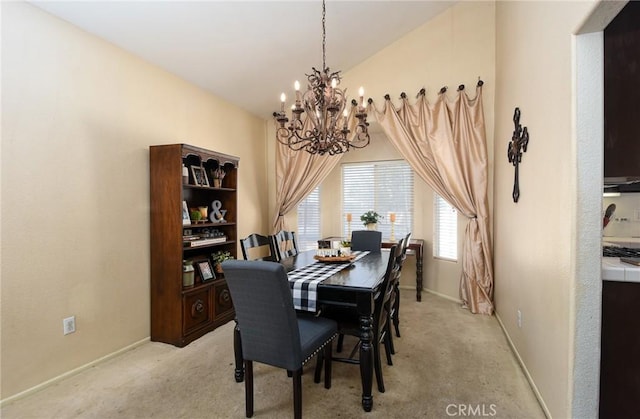 1065 Sycamore Ln, San Jacinto, CA 92582 - dining area with a chandelier, light carpet, and baseboards
