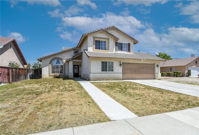 1065 Sycamore Ln, San Jacinto, CA 92582 - traditional home featuring stucco siding, driveway, a tiled roof, and an attached garage