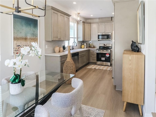 617 E Walnut Ave, Monrovia, CA 91016 - kitchen with stainless steel appliances, light wood-type flooring, light countertops, recessed lighting, and tasteful backsplash