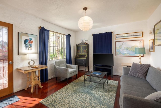 4129 Marmion Way, Los Angeles, CA 90065 - living room with dark wood-type flooring, a textured wall, baseboards, and a textured ceiling