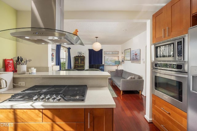 4129 Marmion Way, Los Angeles, CA 90065 - kitchen with island range hood, stainless steel appliances, open floor plan, and light countertops