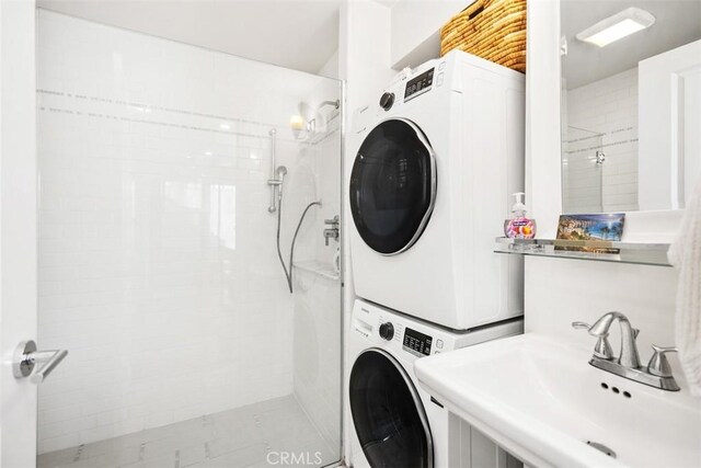 385 Mermaid, Laguna Beach, CA 92651 - washroom featuring estacked washer and dryer