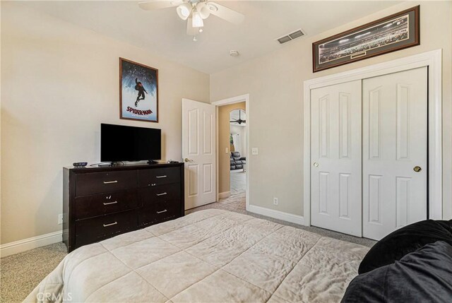 6 Vintage Ct, Chico, CA 95973 - bedroom with carpet flooring, a closet, and ceiling fan