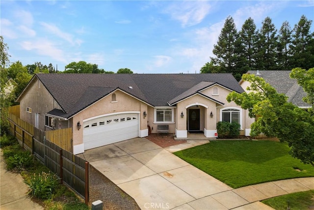 6 Vintage Ct, Chico, CA 95973 - single story home with stucco siding, a garage, concrete driveway, and roof with shingles
