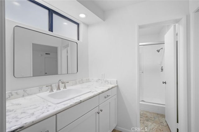 4542 Willis Ave Unit 107, Sherman Oaks, CA 91403 - full bathroom featuring a shower stall, vanity, recessed lighting, and baseboards