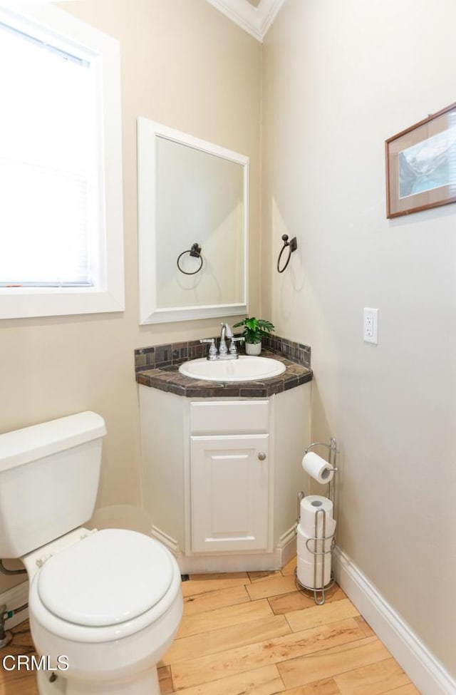 385 Spruce Dr, Lake Arrowhead, CA 92352 - bathroom with vanity, wood finished floors, and crown molding